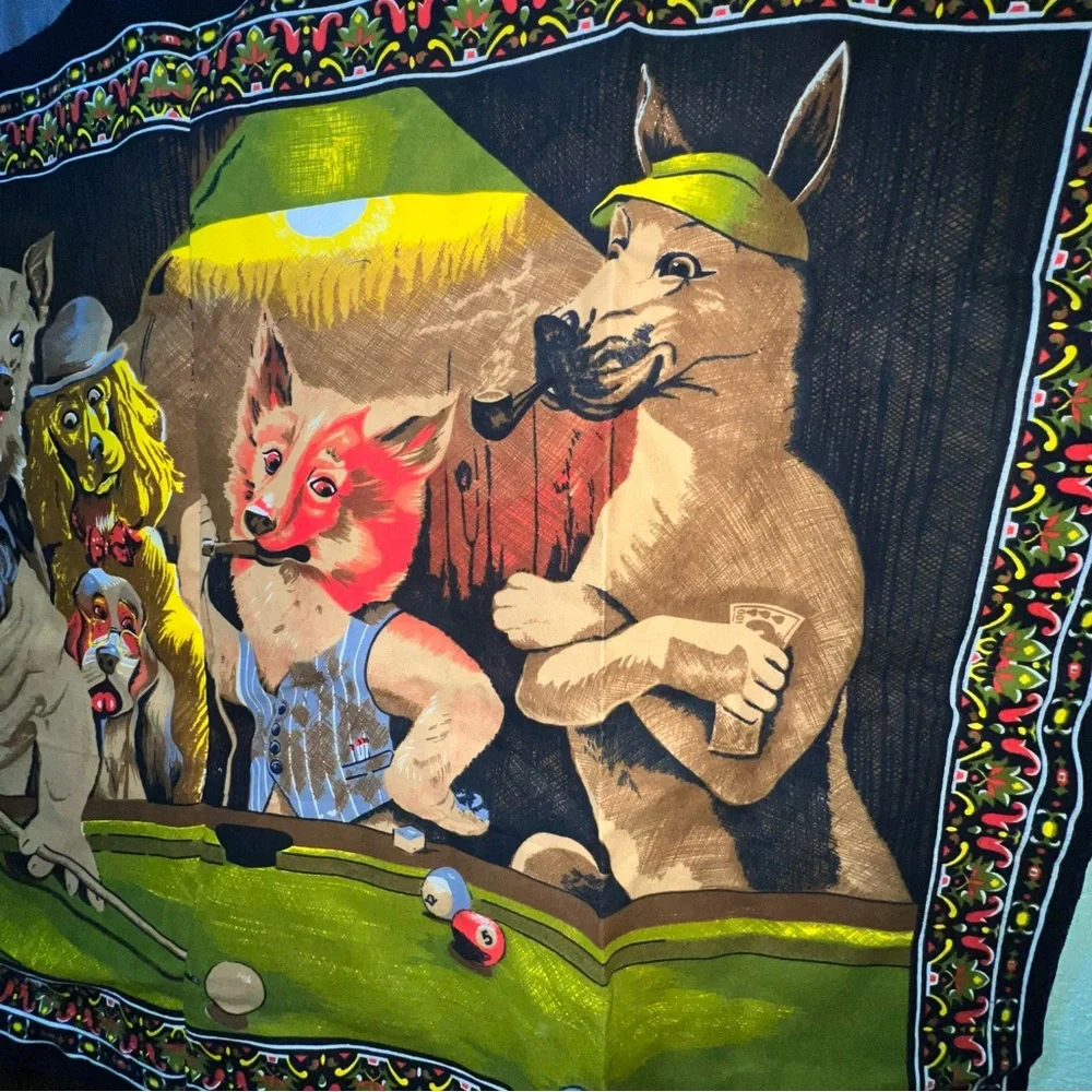 LARGE TAPESTRY Wall Decor DOGS PLAYING POOL 